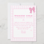 Schattigee Bow Pastel Pink Gingham Baby shower Bedankkaart (Voorkant)