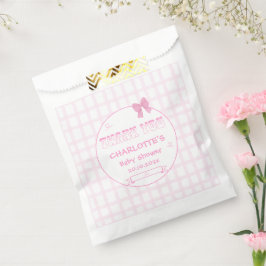 Schattigee Bow Pastel Pink Gingham Baby shower Bedankzakje