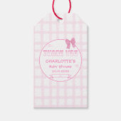 Schattigee Bow Pastel Pink Gingham Baby shower Cadeaulabel (Voorkant)