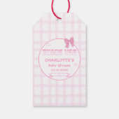 Schattigee Bow Pastel Pink Gingham Baby shower Cadeaulabel (Achterkant)