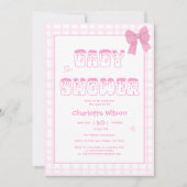 Schattigee Bow Pastel Pink Gingham Baby shower Kaart (Voorkant)