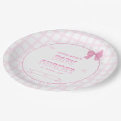 Schattigee Bow Pastel Pink Gingham Baby shower Papieren Bordje (Gekanteld)