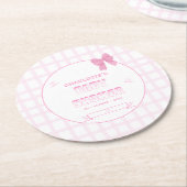 Schattigee Bow Pastel Pink Gingham Baby shower Ronde Kartonnen Onderzetter (Gebogen)