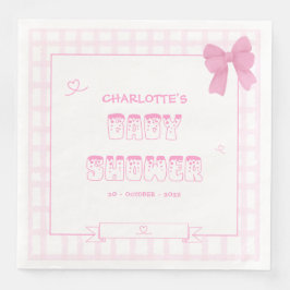 Schattigee Bow Pastel Pink Gingham Baby shower Servet