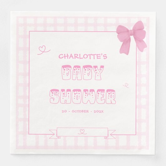 Schattigee Bow Pastel Pink Gingham Baby shower Servet (Voorkant)