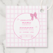 Schattigee Bow Pastel Pink Gingham Baby shower Squ Bedankjes Labels (Achterkant)