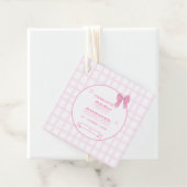 Schattigee Bow Pastel Pink Gingham Baby shower Squ Bedankjes Labels (In situ)