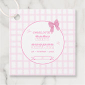 Schattigee Bow Pastel Pink Gingham Baby shower Squ Bedankjes Labels (Voorkant)