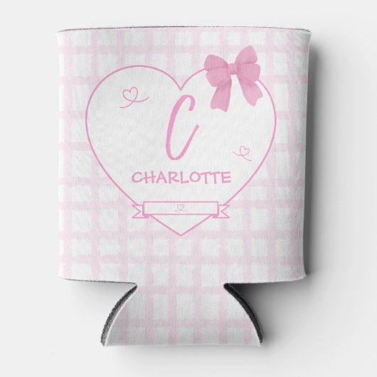Schattigee Bow Pastel Pink Gingham Personaliseren Blikjeskoeler (Voorkant)