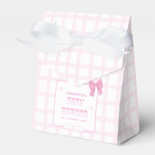 Schattigee Bow Pastel Roze Gingham Baby shower Ten Bedankdoosjes (Voorkant Zijde)