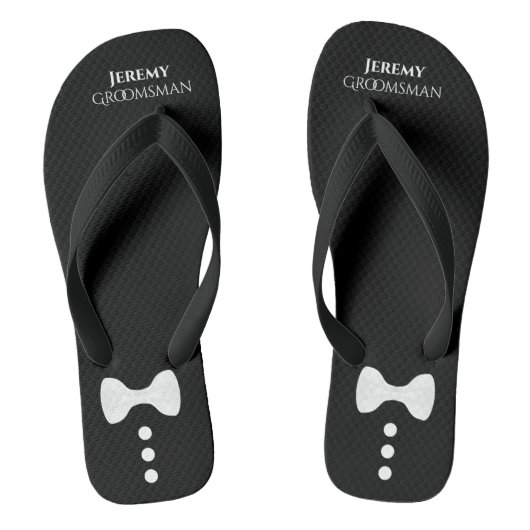 Schattigee Bow Stropdas & Buttonnen Zwart Groomsma Teenslippers (Voetbed)