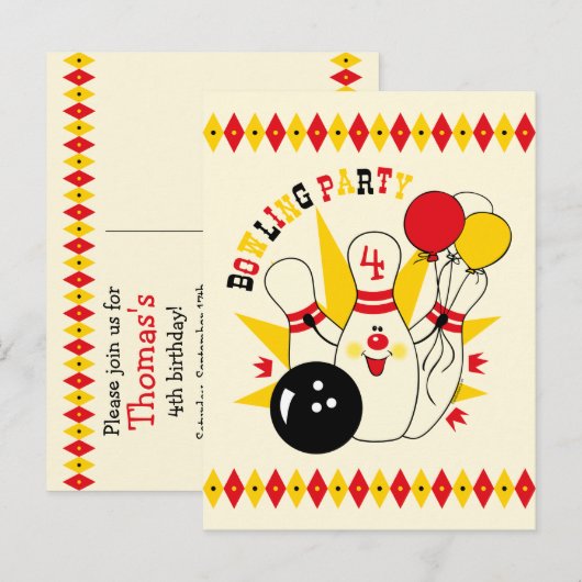 Schattigee Bowling Pin Verjaardag Uitnodiging Brie (Voorkant / Achterkant)