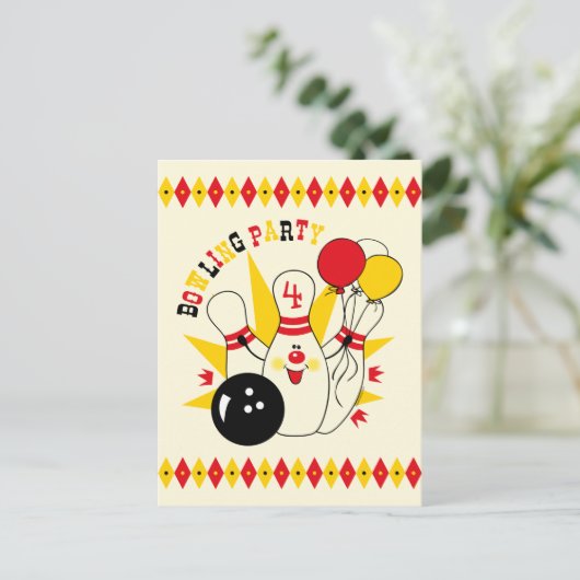 Schattigee Bowling Pin Verjaardag Uitnodiging Brie (Staand voorkant)