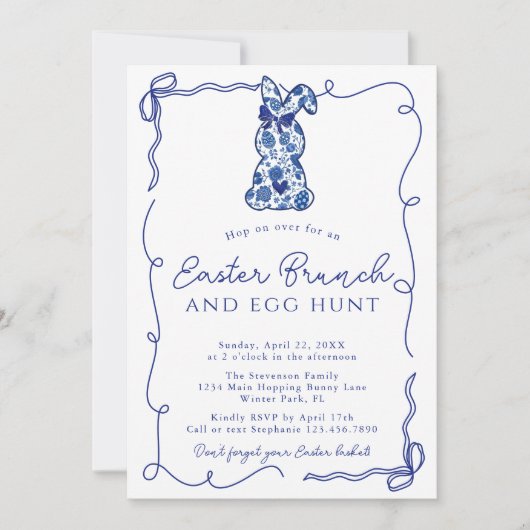  Schattigee Bows Chinoiserie Bunny Paasrunch Kaart (Voorkant)