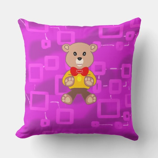 Schattigee Bowtie Teddy Bear Blue Ruimteschip Kussen (Voorkant)