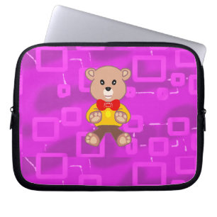 Schattigee Bowtie Teddy Bear Roze Geometrische Ele Laptop Sleeve