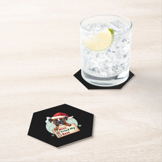 Schattigee Boxer Dog Christmas Nice Tried My Best  Kartonnen Onderzetters (Insitu)