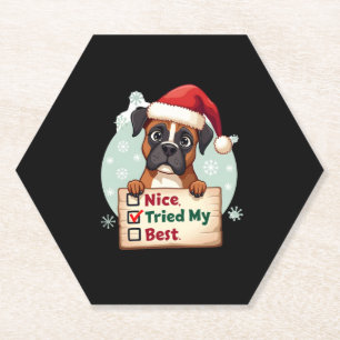 Schattigee Boxer Dog Christmas Nice Tried My Best Kartonnen Onderzetters