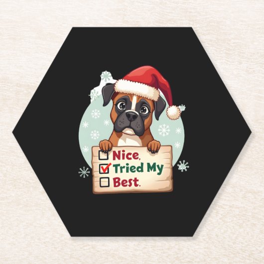 Schattigee Boxer Dog Christmas Nice Tried My Best  Kartonnen Onderzetters (Voorkant)
