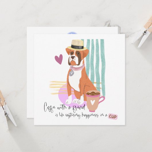 Schattigee Boxer Dog Coffee Happiness Quote bij el Kaart (Voorkant / Achterkant in situ)