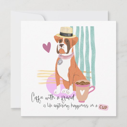 Schattigee Boxer Dog Coffee Happiness Quote bij el Kaart (Voorkant)