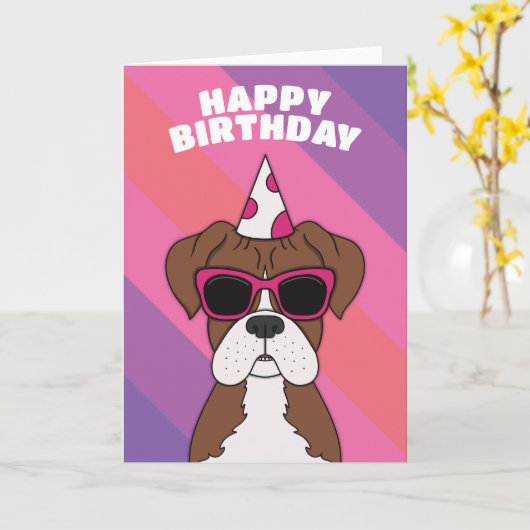 Schattigee Boxer Dog Verjaardag Kaart (Gele Bloem)