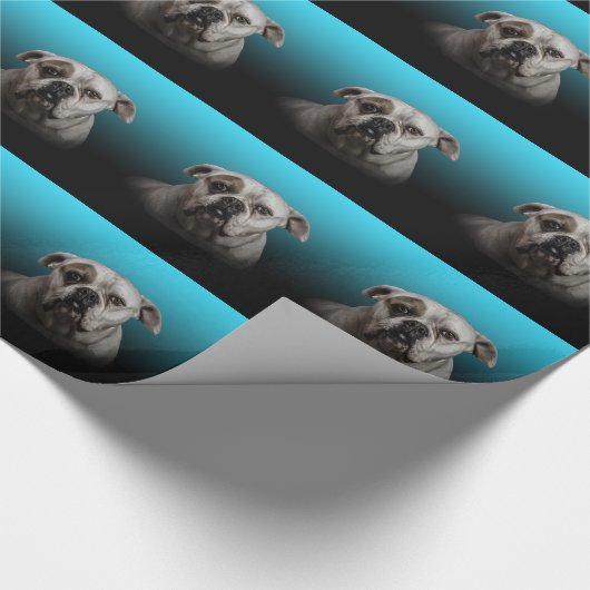 Schattigee Boxer Dog w Blue Black Gradient achterg Cadeaupapier (Hoek)
