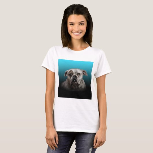 Schattigee Boxer Dog w Blue Black Gradient achterg T-shirt (Voorkant volledig)