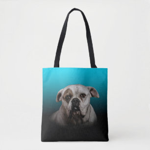 Schattigee Boxer Dog w Blue Black Gradient achterg Tote Bag