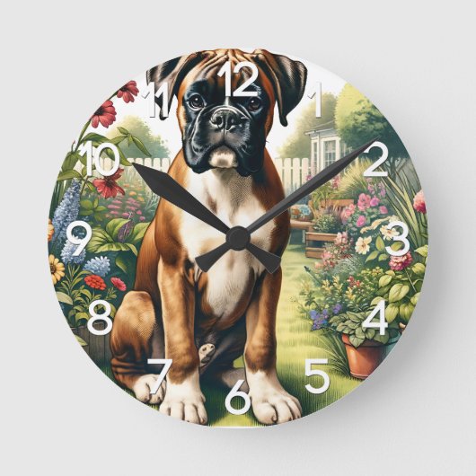 Schattigee Boxer Dog Wall Clock Ronde Klok (Voorkant)