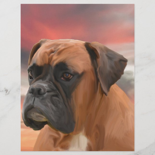 Schattigee Boxer Dog Water Kleur Olieverfschilderi (Voorkant)
