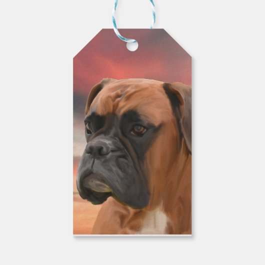 Schattigee Boxer Dog Water Kleur Olieverfschilderi Cadeaulabel (Achterkant)