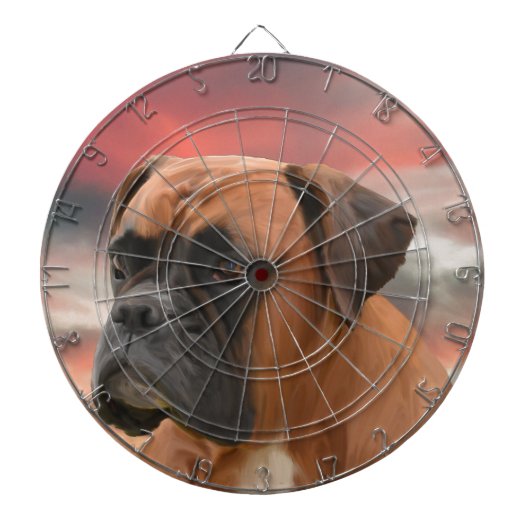 Schattigee Boxer Dog Water Kleur Olieverfschilderi Dartbord (Voorkant)