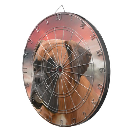 Schattigee Boxer Dog Water Kleur Olieverfschilderi Dartbord (Voorkant Rechts)