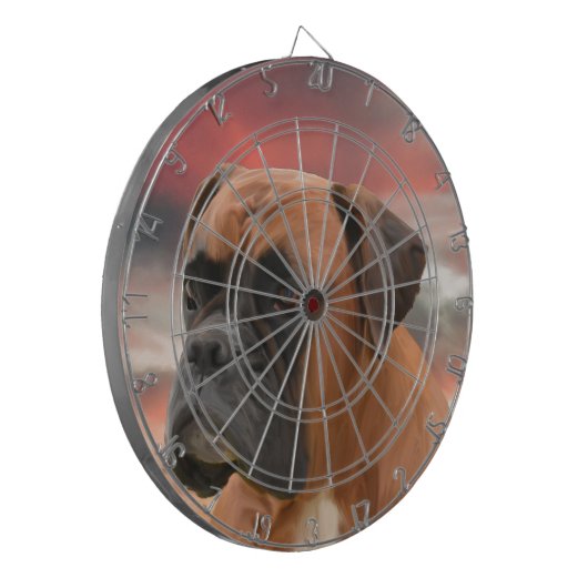Schattigee Boxer Dog Water Kleur Olieverfschilderi Dartbord (Voorkant Links)