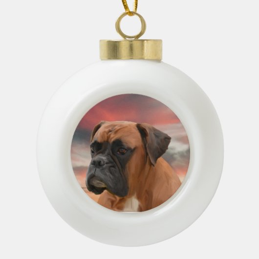 Schattigee Boxer Dog Water Kleur Olieverfschilderi Keramische Bal Ornament (Voorkant)