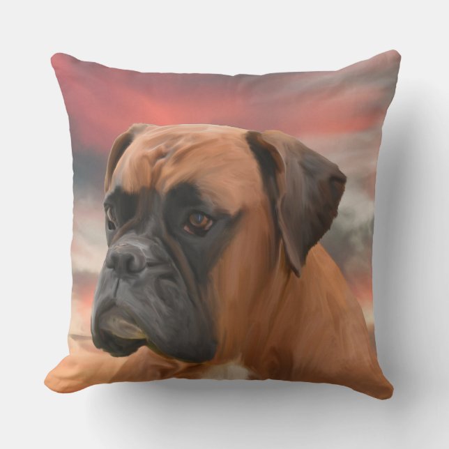 Schattigee Boxer Dog Water Kleur Olieverfschilderi Kussen (Voorkant)