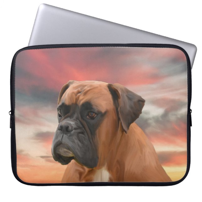 Schattigee Boxer Dog Water Kleur Olieverfschilderi Laptop Sleeve (Voorkant)
