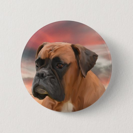Schattigee Boxer Dog Water Kleur Olieverfschilderi Ronde Button 5,7 Cm (Voorkant)