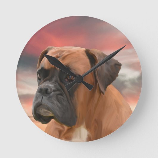 Schattigee Boxer Dog Water Kleur Olieverfschilderi Ronde Klok (Voorkant)