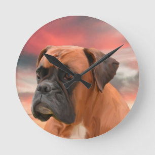 Schattigee Boxer Dog Water Kleur Olieverfschilderi Ronde Klok