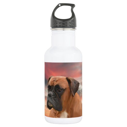 Schattigee Boxer Dog Water Kleur Olieverfschilderi Waterfles (Voorkant)