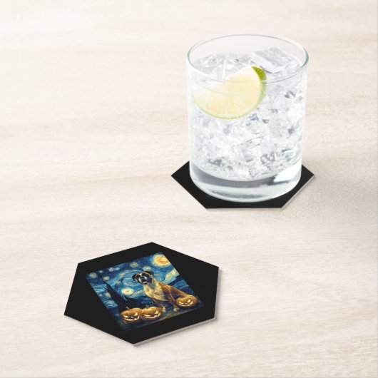 Schattigee Boxer Halloween Jack O Lantern Pumpkin  Kartonnen Onderzetters (Insitu)