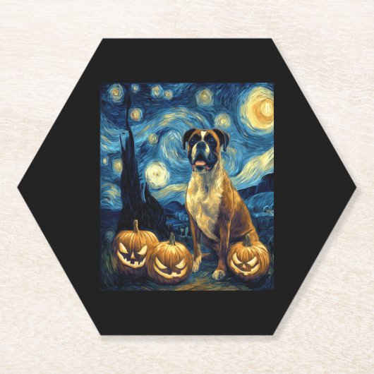 Schattigee Boxer Halloween Jack O Lantern Pumpkin Kartonnen Onderzetters (Voorkant)