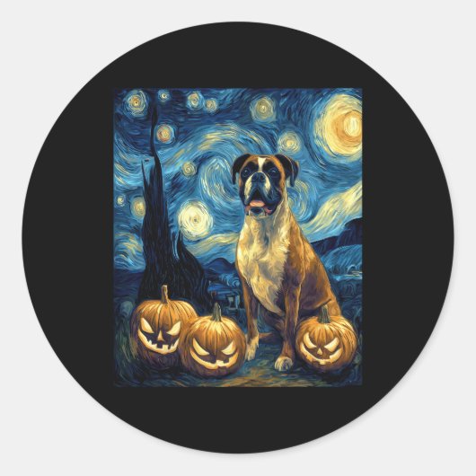 Schattigee Boxer Halloween Jack O Lantern Pumpkin  Ronde Sticker (Voorkant)