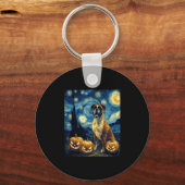 Schattigee Boxer Halloween Jack O Lantern Pumpkin Sleutelhanger (Voorkant)