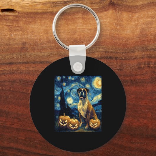 Schattigee Boxer Halloween Jack O Lantern Pumpkin  Sleutelhanger (Voorkant)