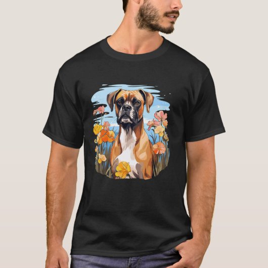 Schattigee Boxer Hond in Botanische Bloementuin Pu T-shirt (Voorkant)