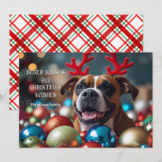Schattigee Boxer Kusjes & Kerstwensen gepersonalis Feestdagenkaart (Voorkant / Achterkant)