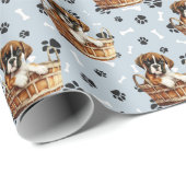 Schattigee Boxer Puppy in Basket Paw Print Cadeaupapier (Rol Hoek)